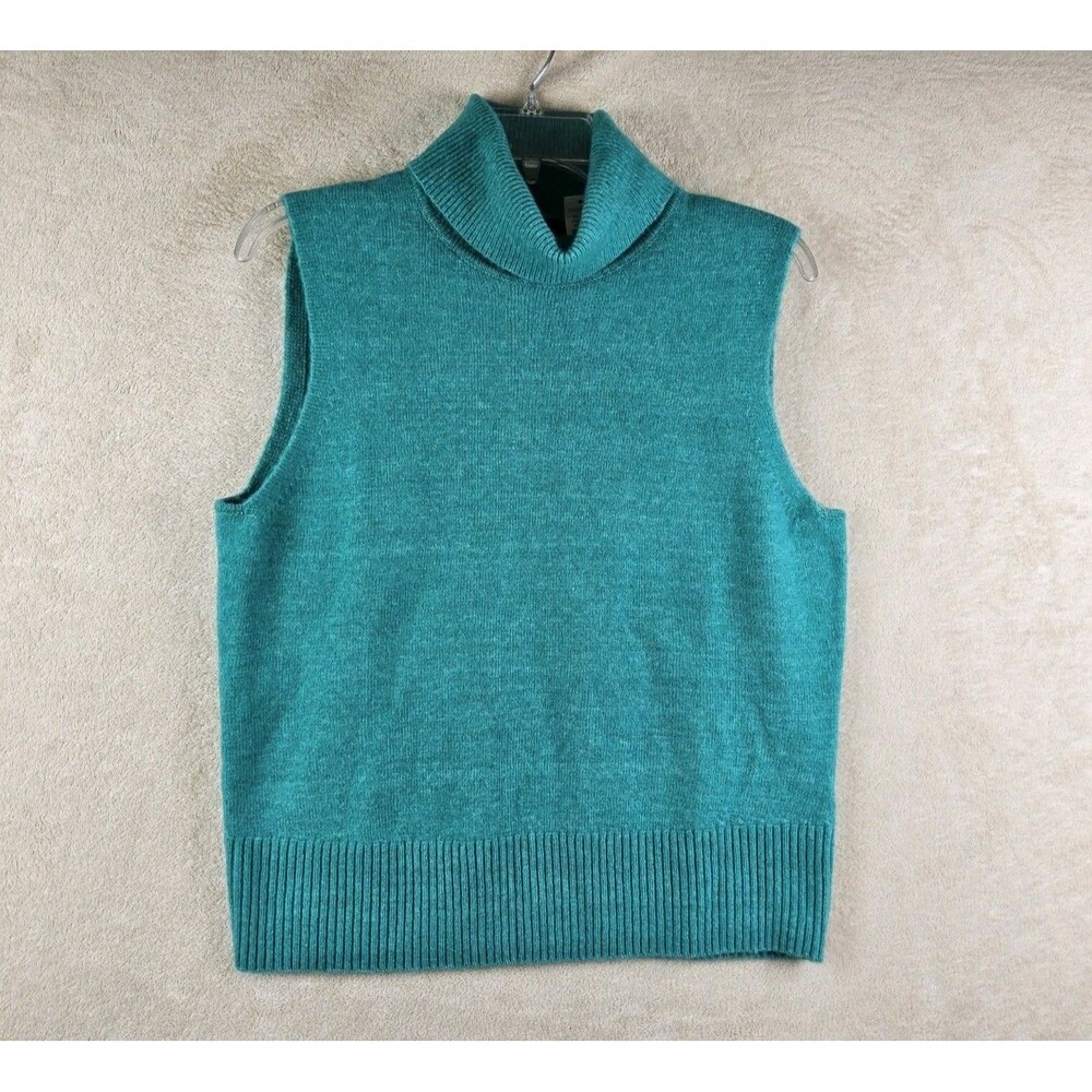 Talbots Women's Wool Blend Sleeveless Turtleneck Sweater Teal Size M